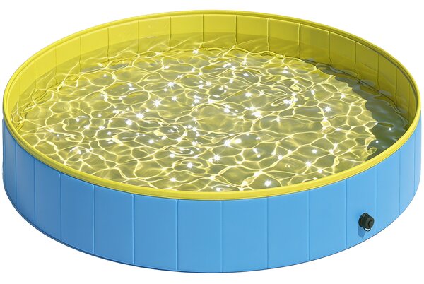 PawHut Piscina Pieghevole per Cani per Taglie Grandi e Extra Grandi, con Fondo Antiscivolo per Anatre, Interno ed Esterno, 160x30 cm, Blu e Giallo | Aosom Italy