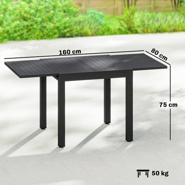 Outsunny Tavolo da Giardino a Doghe Allungabile per 4-6 Persone, in Alluminio, 80-160x80x75 cm, Nero | Aosom Italy