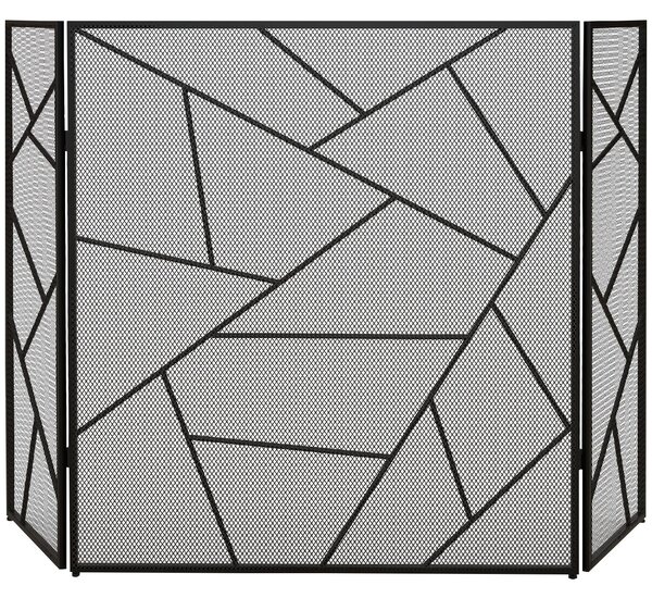 DecHome Parascintille per Camino Pieghevole a 3 Pannelli in Acciaio con Design Geometrico 135x1.2x85cm colore Nero - 520BKS501