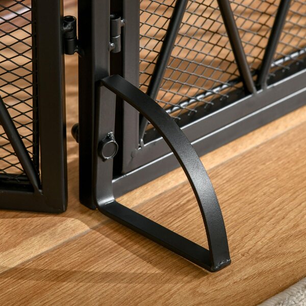 DecHome Parascintille per Camino in Metallo con 3 Pannelli Pieghevoli e 2 Porte 120x11.5x79cm Nero