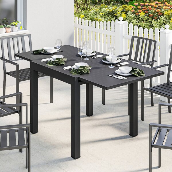 Outsunny Tavolo da Giardino a Doghe Allungabile per 4-6 Persone, in Alluminio, 80-160x80x75 cm, Nero | Aosom Italy