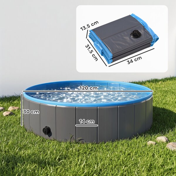 PawHut Piscina Pieghevole per Cani per Taglie Grandi e Medi, con Fondo Antiscivolo per Anatre, Interno ed Esterno, 120x30 cm, Blu e Grigio Scuro | Aosom Italy