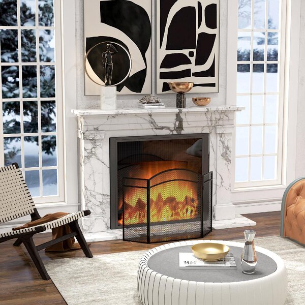 DecHome Parascintille per Camino Pieghevole a 3 Pannelli in Metallo con Design Classico 96x60cm colore Nero - 280BKS502