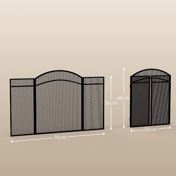 DecHome Parascintille per Camino Pieghevole a 3 Pannelli in Metallo con Design Classico 96x60cm colore Nero - 280BKS502