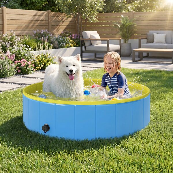 PawHut Piscina Pieghevole per Cani per Taglie Grandi e Medi, con Fondo Antiscivolo per Anatre, Interno ed Esterno, 120x30 cm, Blu e Giallo | Aosom Italy
