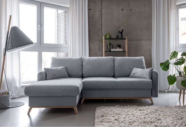 Divano letto angolare grigio chiaro, angolo sinistro Scandic Lagom - Miuform