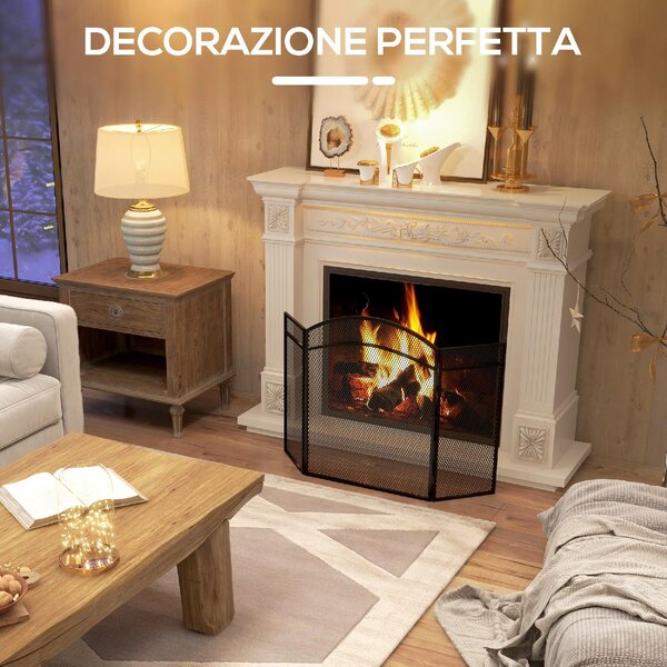 DecHome Parascintille per Camino Pieghevole a 3 Pannelli in Metallo con Design Classico 96x60cm colore Nero - 280BKS502