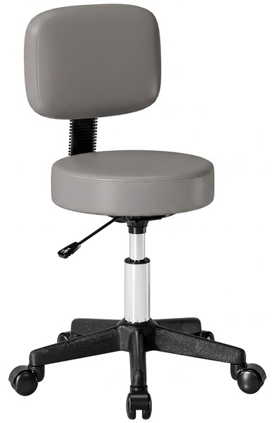 HOMCOM Sgabello da Massaggio su Ruote Regolabile in Altezza Girevole con Schienale Ergonomico, Grigio | Aosom Italy