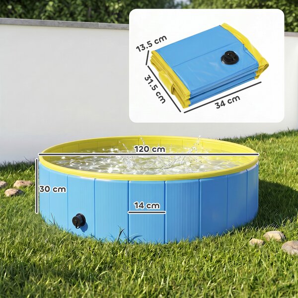 PawHut Piscina Pieghevole per Cani per Taglie Grandi e Medi, con Fondo Antiscivolo per Anatre, Interno ed Esterno, 120x30 cm, Blu e Giallo | Aosom Italy