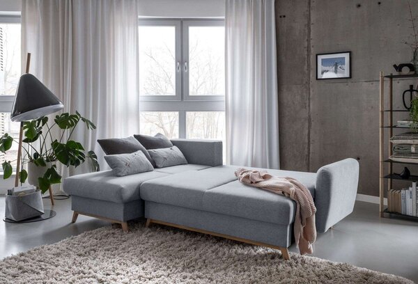 Divano letto angolare grigio chiaro, angolo sinistro Scandic Lagom - Miuform