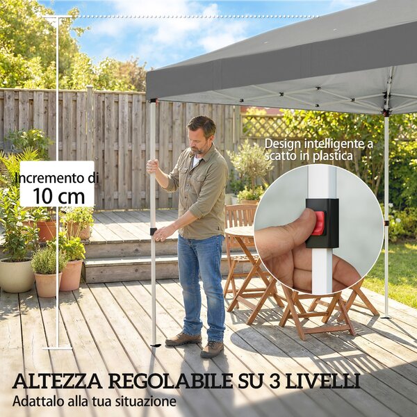 Outsunny Gazebo Pieghevole 3x6m Pop Up con 6 Pareti Laterali, Gazebo da Giardino Altezza Regolabile con Sacchi di Sabbia, Borsa a Ruote, UV50+ per Esterno Feste, Grigio Scuro | Aosom Italy