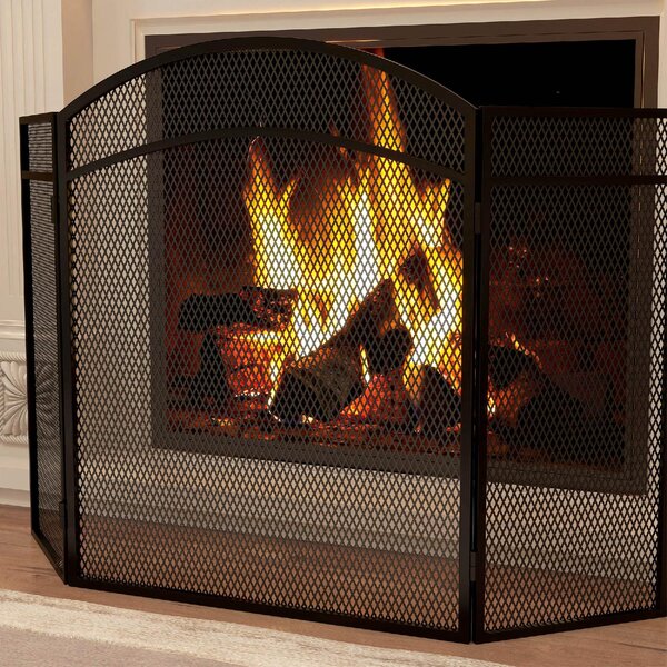 DecHome Parascintille per Camino Pieghevole a 3 Pannelli in Metallo con Design Classico 96x60cm colore Nero - 280BKS502