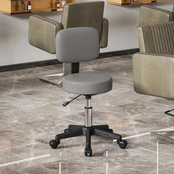 HOMCOM Sgabello da Massaggio su Ruote Regolabile in Altezza Girevole con Schienale Ergonomico, Grigio | Aosom Italy