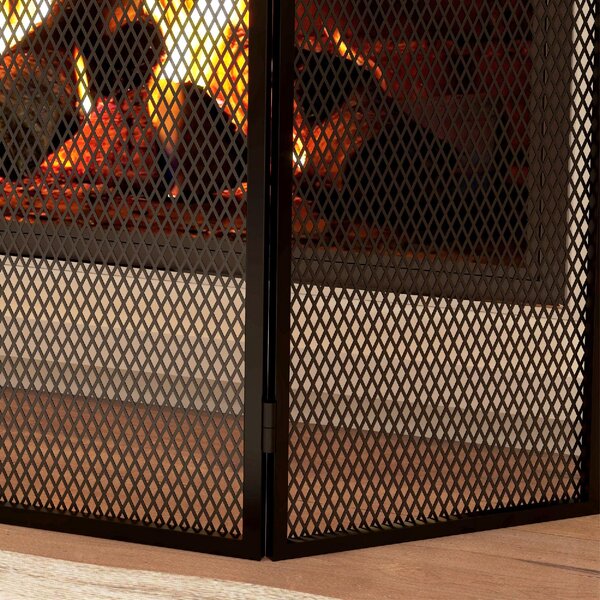 DecHome Parascintille per Camino Pieghevole a 3 Pannelli in Metallo con Design Classico 96x60cm colore Nero - 280BKS502