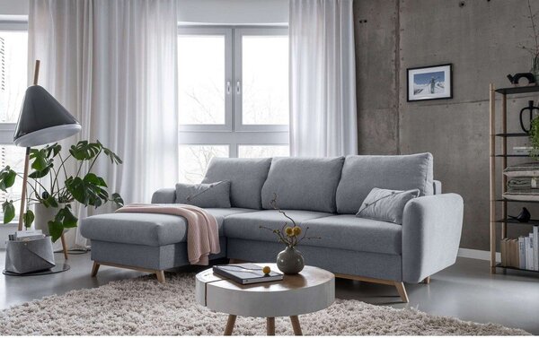 Divano letto angolare grigio chiaro, angolo sinistro Scandic Lagom - Miuform