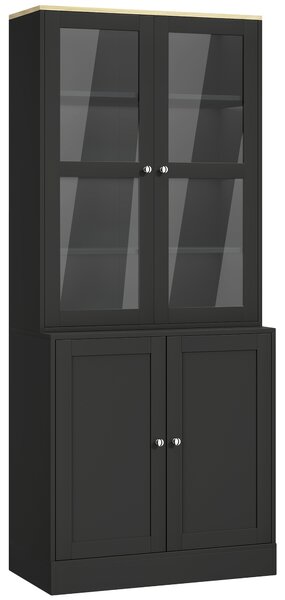 HOMCOM Libreria Vetrina, Mobile Contenitore a 6 Livelli con 4 Ante di cui 2 in Vetro Temperato e Ripiani Regolabili, Nero | Aosom Italy