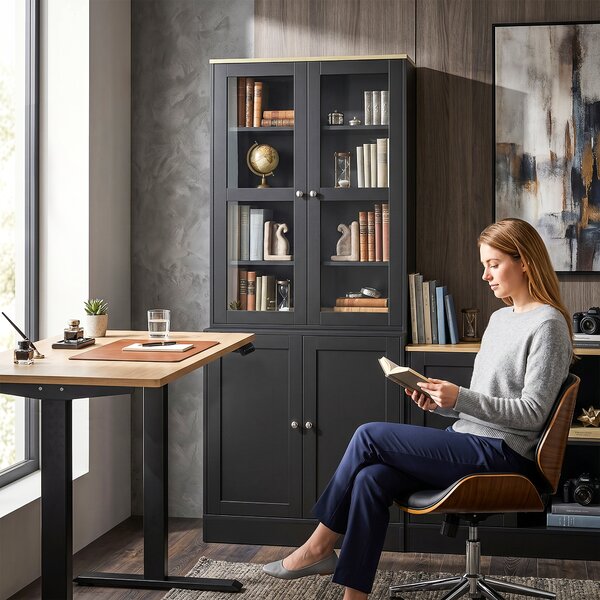 HOMCOM Libreria Vetrina, Mobile Contenitore a 6 Livelli con 4 Ante di cui 2 in Vetro Temperato e Ripiani Regolabili, Nero | Aosom Italy