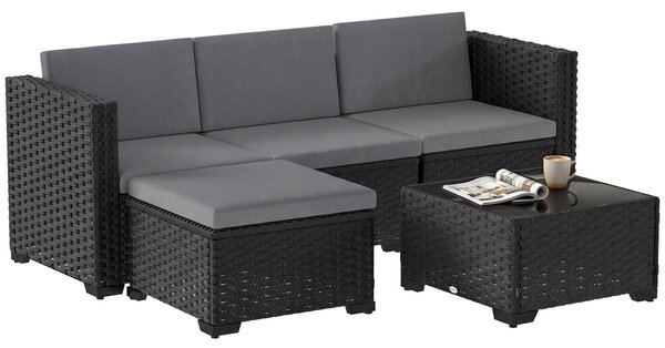 Outsunny Set da Giardino 5 pz Modulare con Poggiapiedi e Tavolino, in Rattan PE Grigio | Aosom Italy