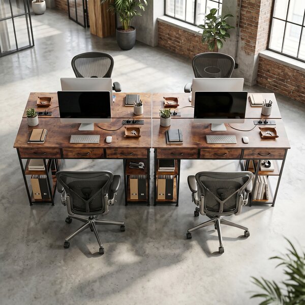 HOMCOM Scrivania con Contenitore con Prese di Corrente, 3 Cassetti in Tessuto e 4 Ripiani di Stoccaggio, 120x40x76 cm, Marrone | Aosom Italy