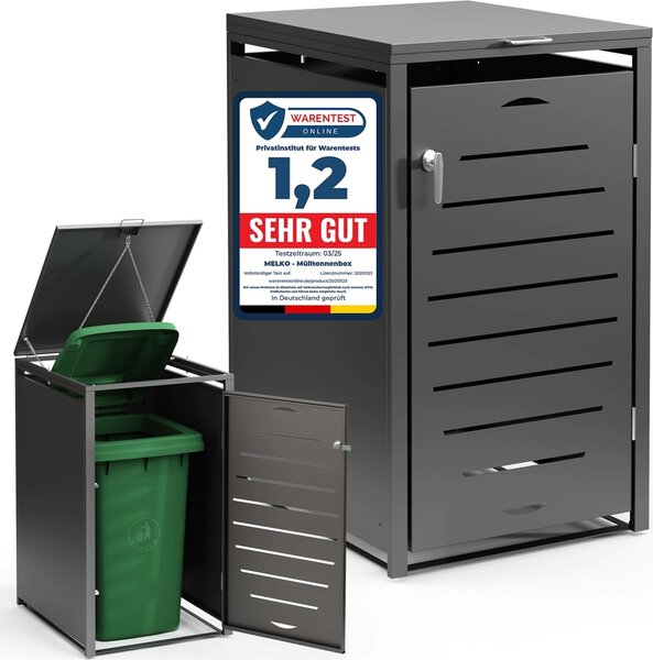 Box per bidoni della spazzatura antracite per 1 bidone (60-240 l) – Espandibile e resistente alle intemperie