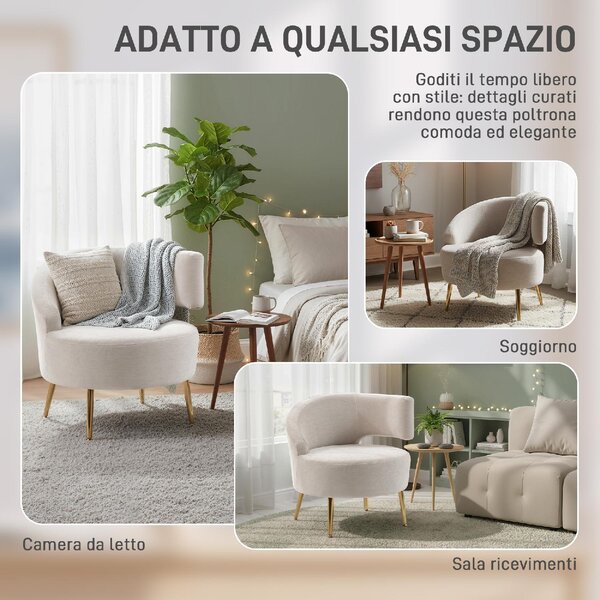 DecHome Poltrona Moderna in Ciniglia Dimensioni 69x65x67 colore Bianco Crema