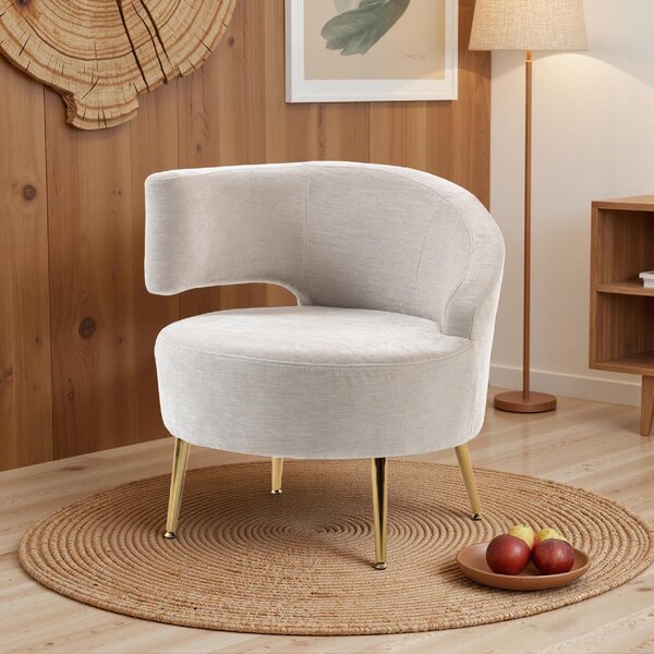 DecHome Poltrona Moderna in Ciniglia Dimensioni 69x65x67 colore Bianco Crema