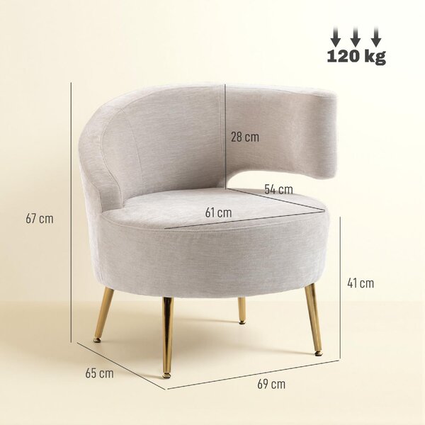 DecHome Poltrona Moderna in Ciniglia Dimensioni 69x65x67 colore Bianco Crema