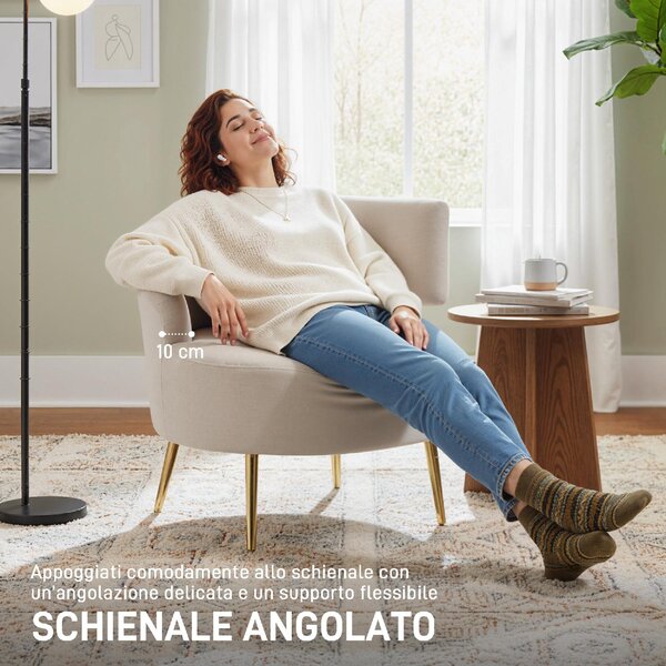 DecHome Poltrona Moderna in Ciniglia Dimensioni 69x65x67 colore Bianco Crema
