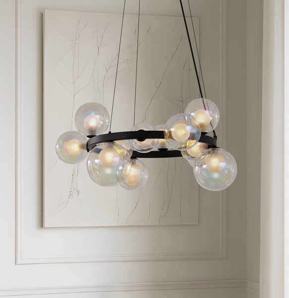 Lampada a sospensione in vetro Marvi Lucande, dimmerabile, Nero, Soggiorno / Sala da pranzo, Vetro, Moderno, Lampada a sospensione