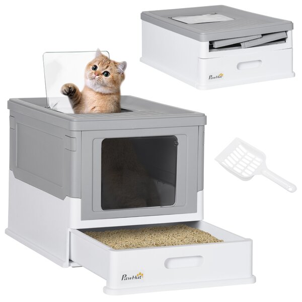 PawHut Lettiera per Gatti Chiusa in PP a 2 Porte con Paletta e Vassoio Estraibile, 47.5x35.5x36.7 cm|Aosom