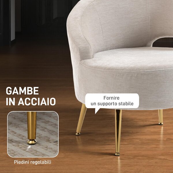 DecHome Poltrona Moderna in Ciniglia Dimensioni 69x65x67 colore Bianco Crema