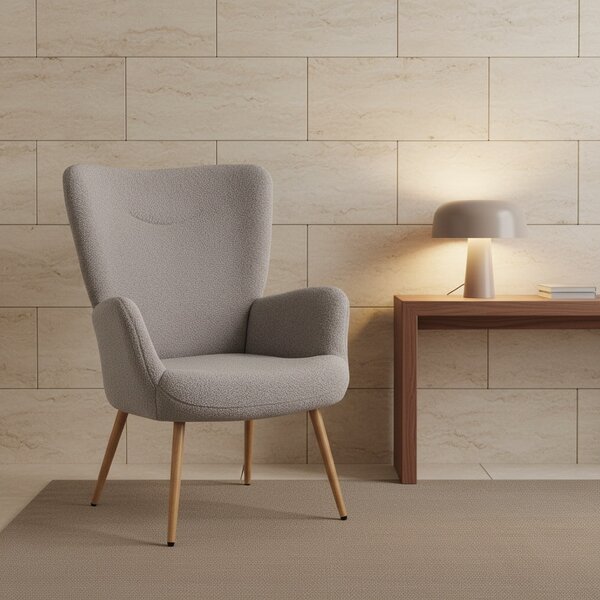 DecHome Poltrona Moderna in Tessuto effetto Teddy Dimensioni 71x74x94,5 colore Grigio