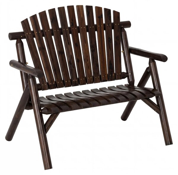 Panchina da giardino KOMFOTTEU in legno massello, panchina da esterno con schienale, braccioli e seduta ricurva, panchina da terrazza resistente alle intemperie per 2 persone, panchina per terrazza, cortile e giardino
