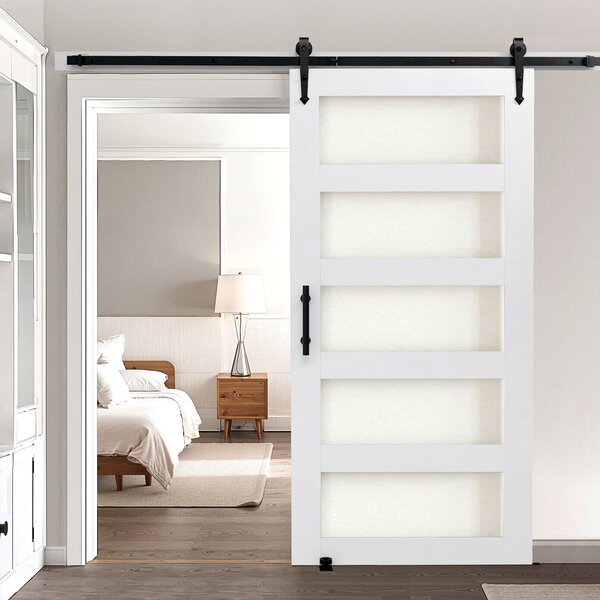 Porta scorrevole in stile fienile - Set porta fienile - Dimensioni 106,7 x 213,4 cm - Vetro smerigliato - Superficie in PVC impermeabile - Set di ferramenta incluso - Pannelli MDF stabili - Per bagno