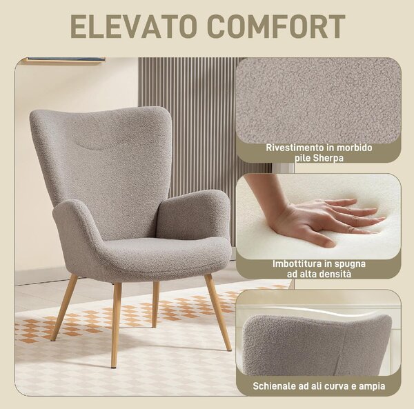 DecHome Poltrona Moderna in Tessuto effetto Teddy Dimensioni 71x74x94,5 colore Grigio