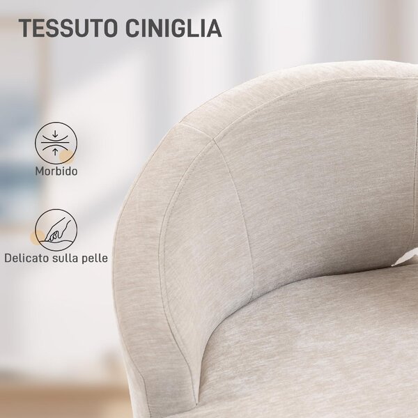 DecHome Poltrona Moderna in Ciniglia Dimensioni 69x65x67 colore Bianco Crema