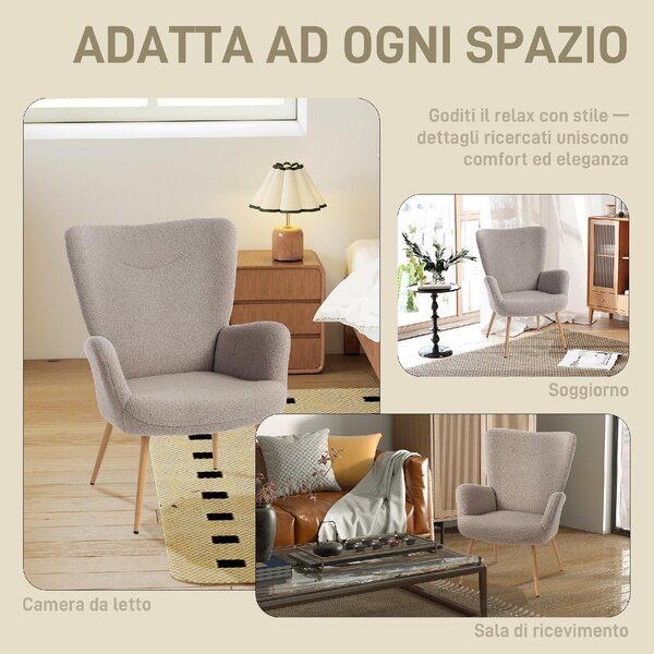 DecHome Poltrona Moderna in Tessuto effetto Teddy Dimensioni 71x74x94,5 colore Grigio