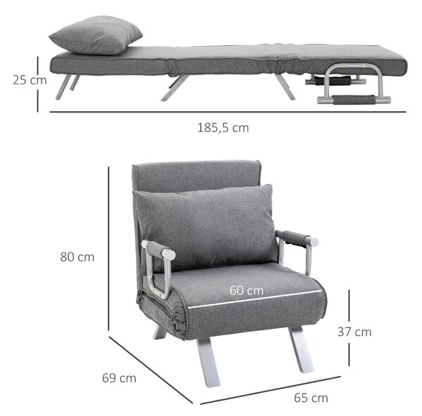 HOMCOM Poltrona Letto con Schienale Regolabile su 5 Livelli e Cuscino imbottitura, in Tessuto e in metallo, 65x69x80cm, Grigio Chiaro | Aosom Italy