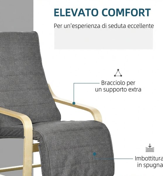 DecHome Poltrona Stile Scandinavo in Tessuto Effetto Lino Dimensioni 66.5x94x100 cm colore Grigio Scuro