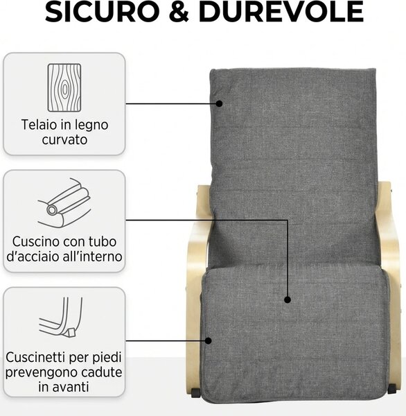 DecHome Poltrona Stile Scandinavo in Tessuto Effetto Lino Dimensioni 66.5x94x100 cm colore Grigio Scuro