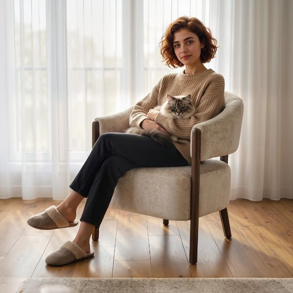 DecHome Poltrona Stile Contemporaneo in Ciniglia Dimensioni 71x63.5x78.5 cm colore Beige