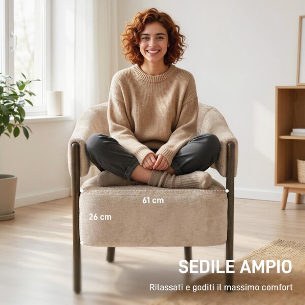 DecHome Poltrona Stile Contemporaneo in Ciniglia Dimensioni 71x63.5x78.5 cm colore Beige