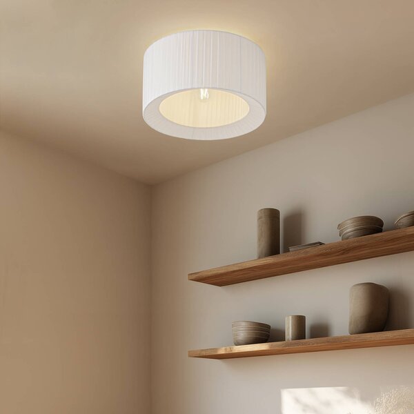 Plafoniera soffitto Virelle Lindby, dimmerabile, Bianco / Opale, Camera da letto, Tessuto / Stoffa / Seta, Plafoniera