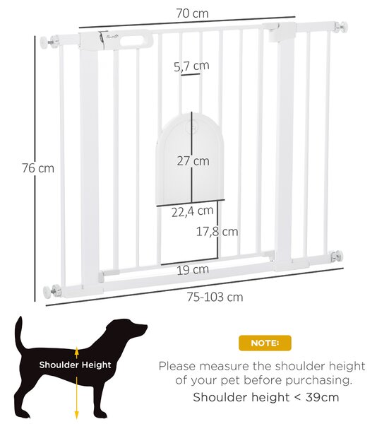 PawHut Cancellino per Cani Regolabile con Porta Piccola e Chiusura Automatica, 75-103x76cm, Bianco