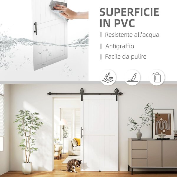 Brugel Porta Scorrevole in Stile Country con Binario e Maniglia in Legno e Acciaio 106.6x213.4 cm colore Bianco e Nero