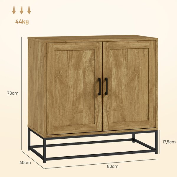 HOMCOM Credenza da Soggiorno a 2 Livelli con Ripiano Regolabile, in Legno e Acciaio, 80x40x78 cm, Marrone e Nero