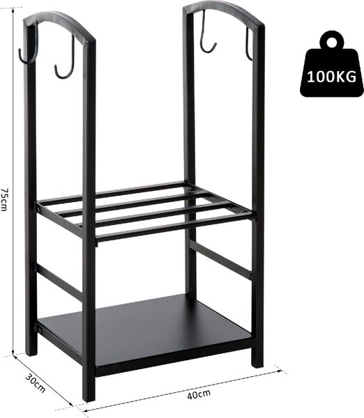 VivaGarden Portalegna con Set Attrezzi Per I lt Camino In Acciaio Nero 40x30x74.5 cm - 8D0143
