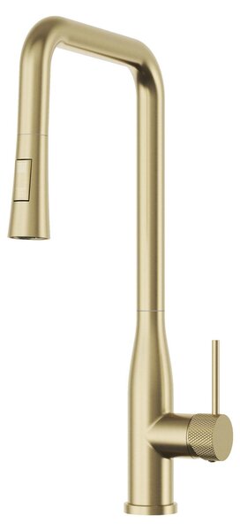 Granitan | Miscelatore da cucina - Alto - Oro - Rubinetto da cucina - con 2 modalità di uscita dell'acqua - con doccetta estraibile - VECTOR