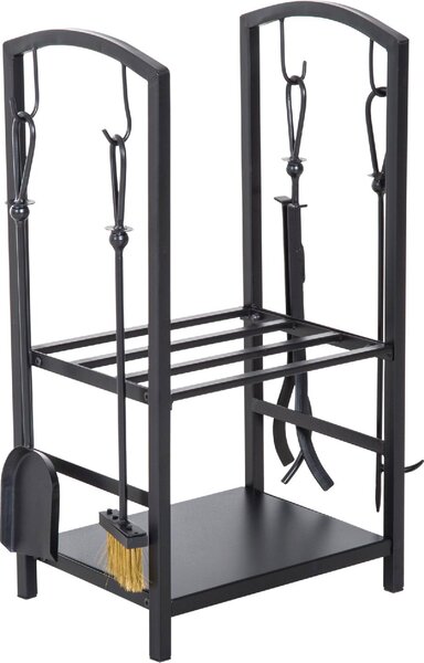 VivaGarden Portalegna con Set Attrezzi Per I lt Camino In Acciaio Nero 40x30x74.5 cm - 8D0143