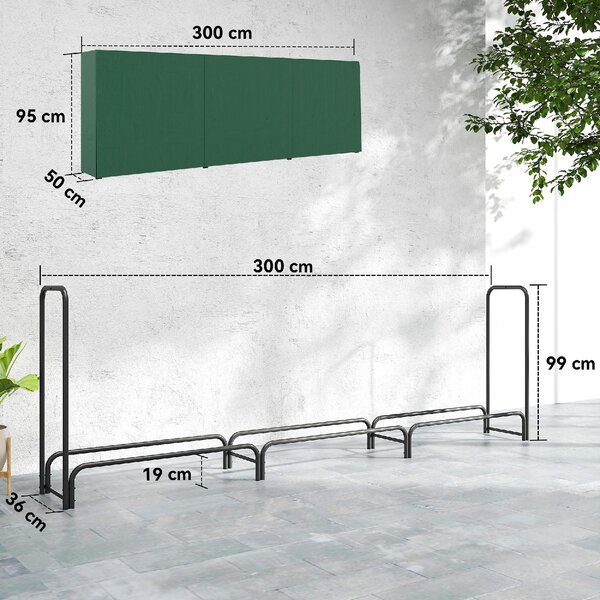 VivaGarden Portalegna da 1m Regolabile con Telo Impermeabile in PE in Metallo 300x36x99 cm colore Nero e Verde Scuro - W746DG